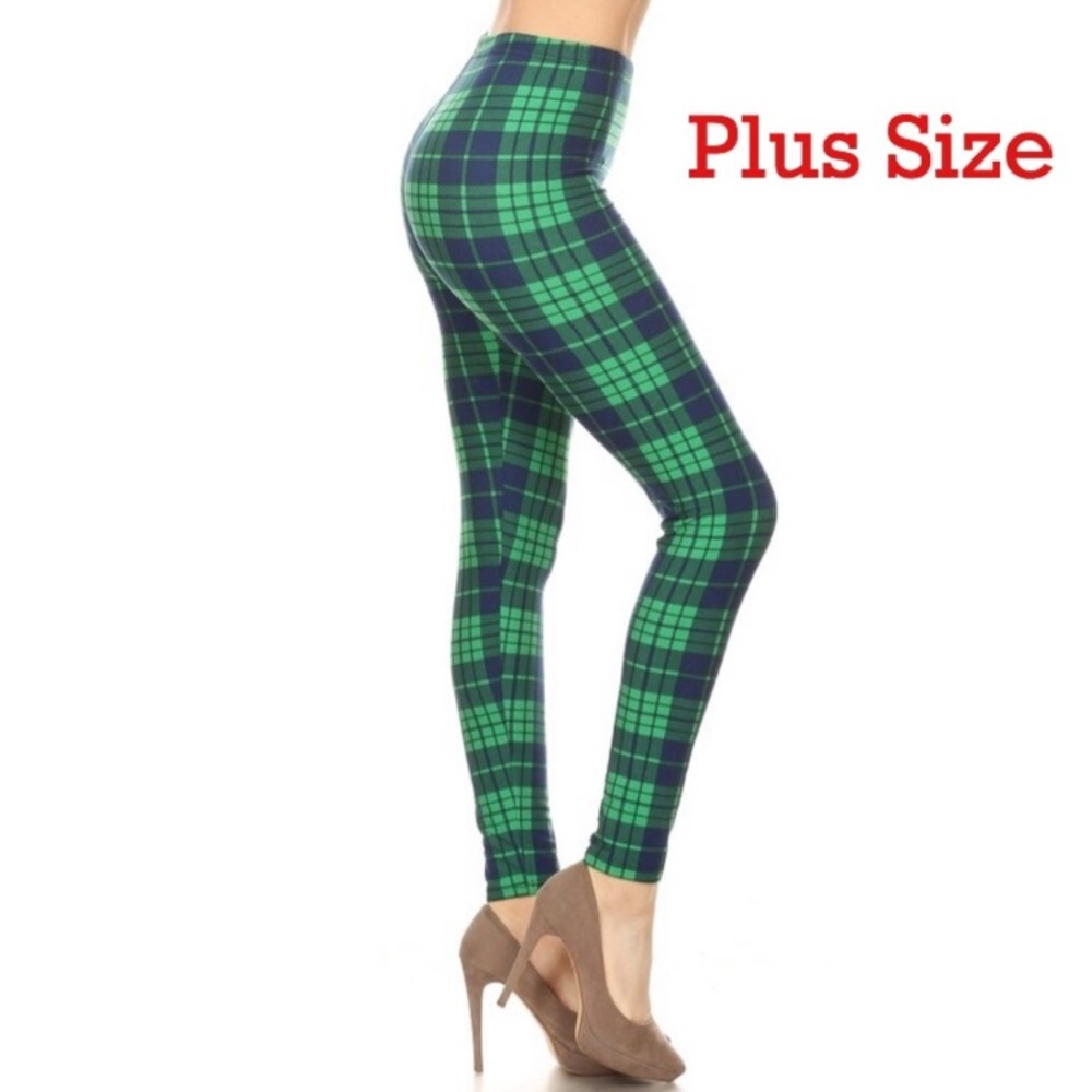 💚 Women’s Green Plaid Soft Brushed Ankle Leggings